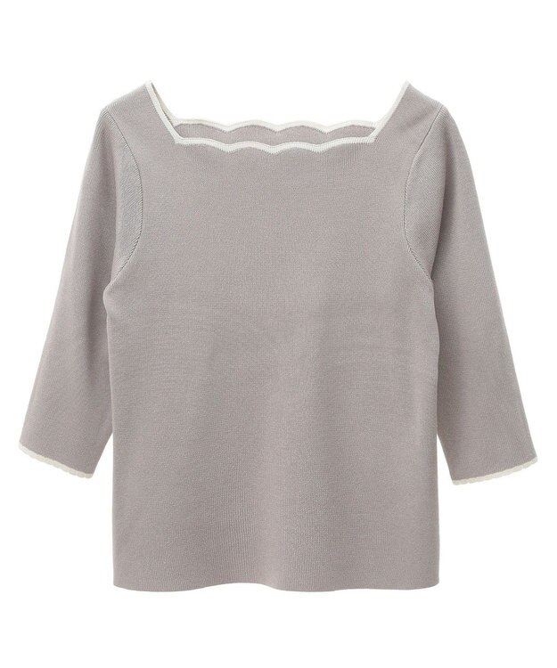 earth music&ecology 襟袖スカラップ配色プルオーバー Gray Beige