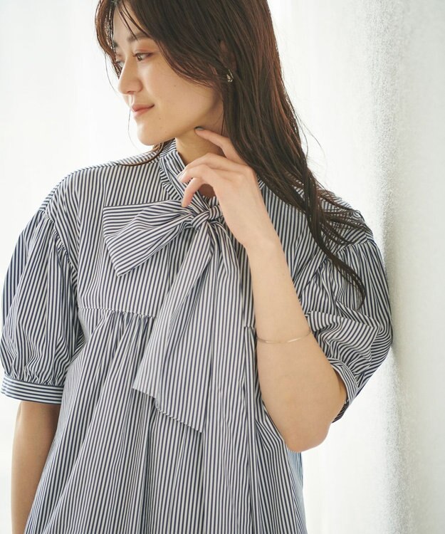 #Newans 【ANSWER for コンサバフェミニン】マルチウェイビッグリボンブラウス ネイビーストライプ系
