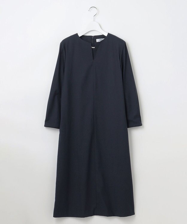 J.PRESS LADIES L 【洗える】T/Rウォッシャブルギャバ パール釦 ワンピース ネイビー系