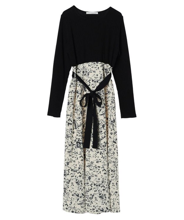 Green Parks ・ＥＬＥＮＣＡＲＥ　ＤＵＥ　リブ×フラワーキリカエワンピ Black