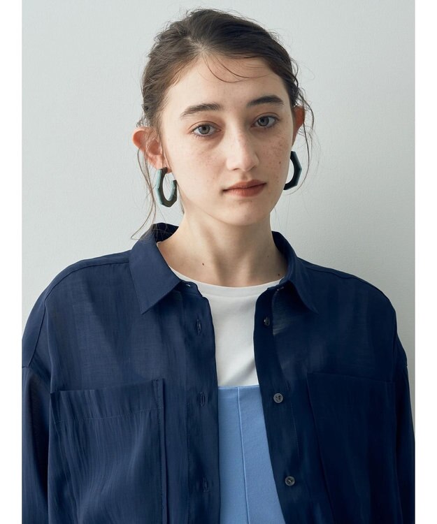 YECCA VECCA 【2点SET】シアーシャツ×Aラインキャミワンピース Navy