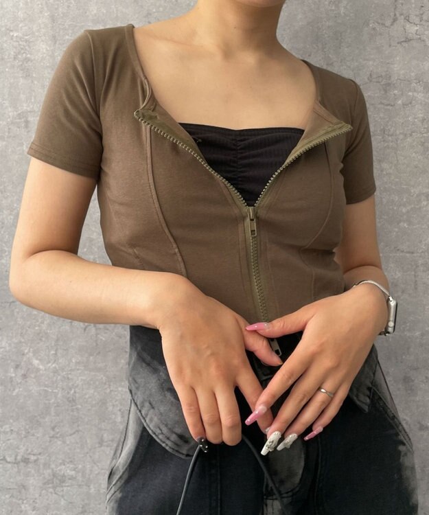 WEGO WジップカーブヘムT カーキ