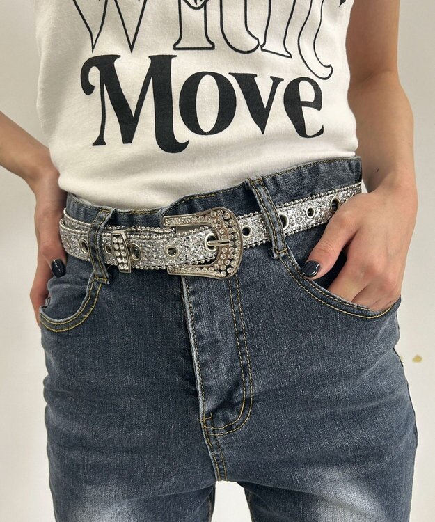 WEGO Lビジューバックルラメベルト シルバー