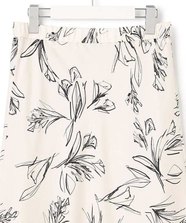 23区 【洗える】ラインフラワープリント Iライン スカート アイボリープリント