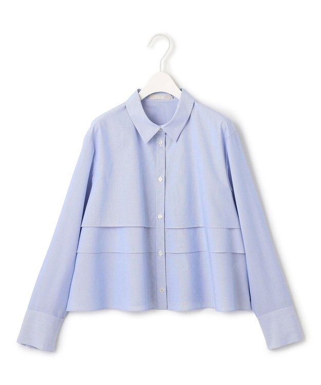 ICB 【洗える】 クリーンブロード クロップドブラウス ブルーストライプ系