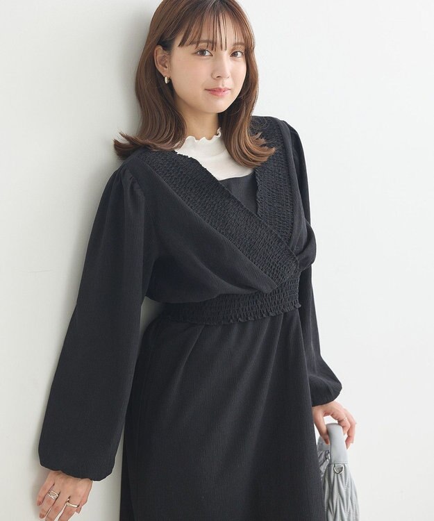 earth music&ecology ＳＥＴ２点カシュクールプルオーバー＋キャミワンピース Black