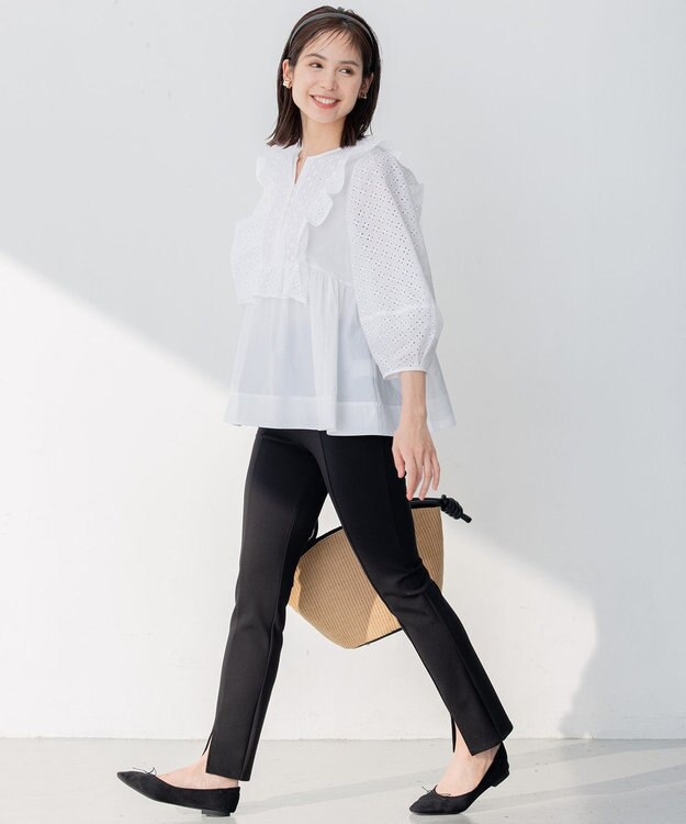 組曲 S 【WEB限定色あり】レースコンビシャーティング ブラウス アイボリー系