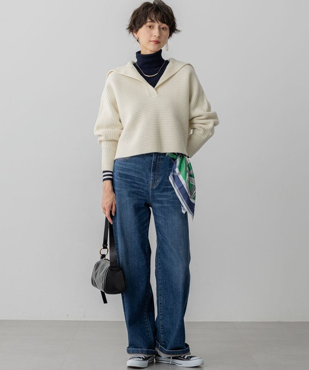 23区 S 【洗える】ウールカシミヤチャンキー クロップド スキッパーニット アイボリー系