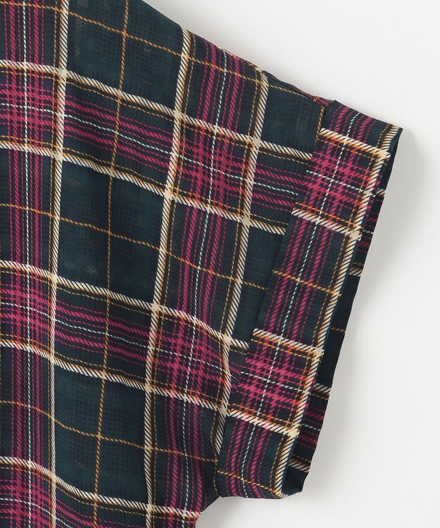 組曲 【洗える】シアーチェック 半袖ブラウス ダークグリーン系5