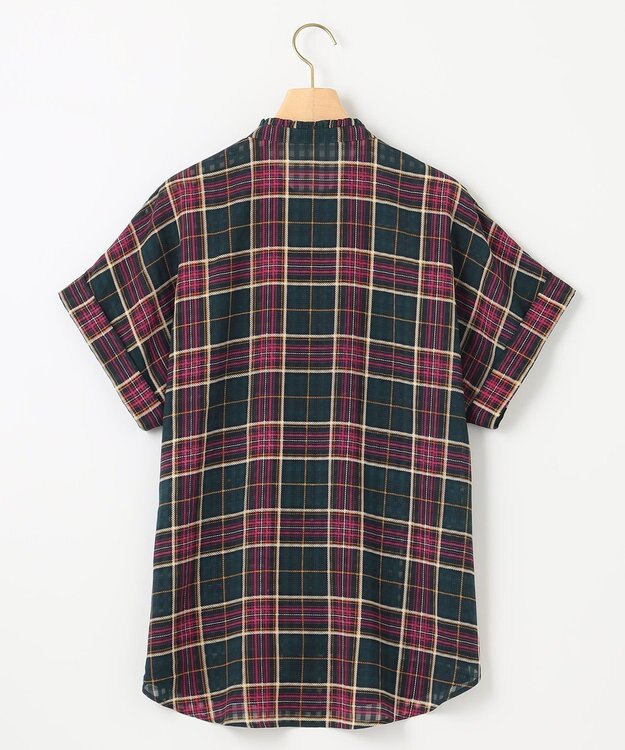 組曲 【洗える】シアーチェック 半袖ブラウス ダークグリーン系5