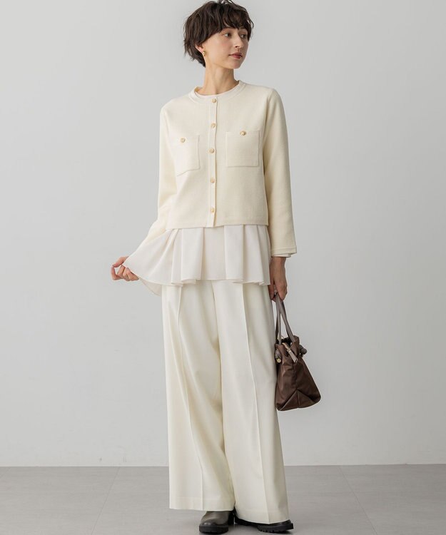 23区 S 【ご好評につき新色追加】ナチュラルコットンベアコンビ ペプラム カットソー アイボリー系