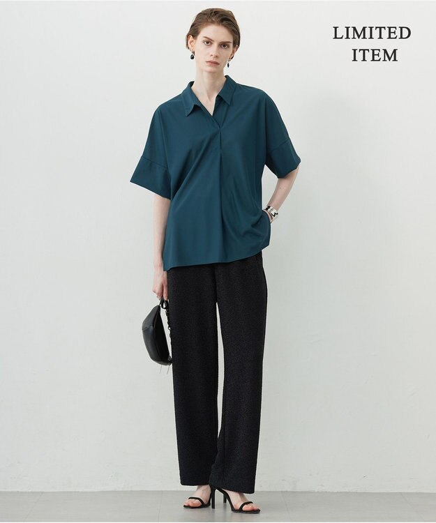 ICB 【WEB限定・洗える】シアートリコット スキッパーカットソー ピーコック系