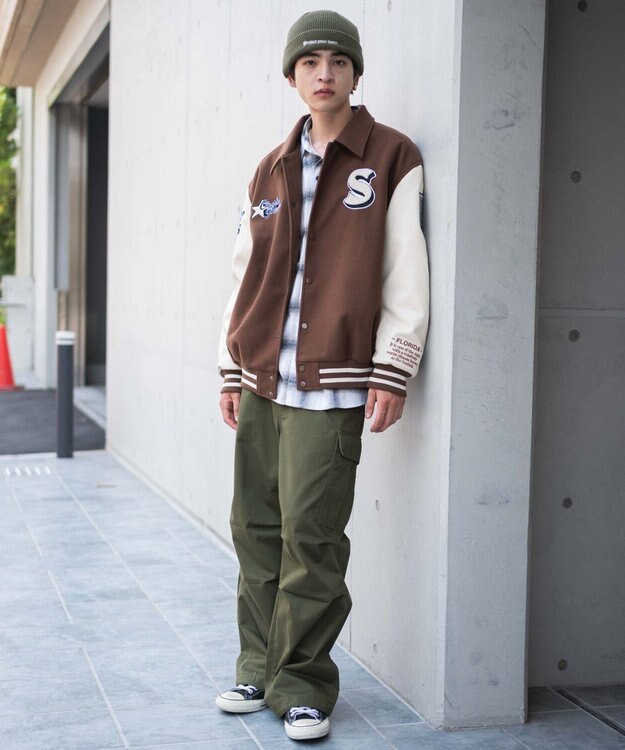 WEGO 【25年秋冬新作/ユニセックス着用ITEM/SMLサイズ展開】メルトンワッペンスタジャン ブラウン