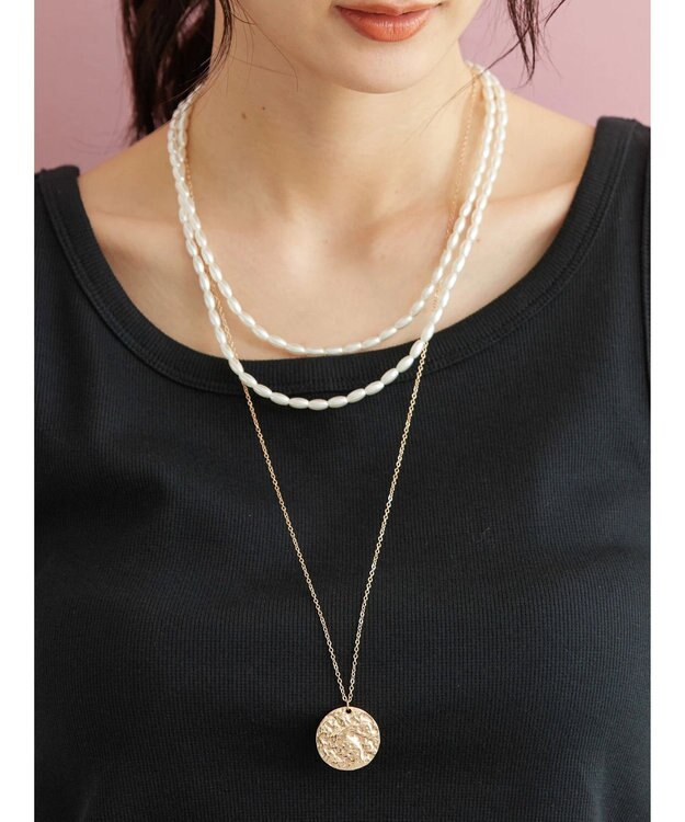 AMERICAN HOLIC ナツメパール２連＆メタルコイン３ＷＡＹネックレス Gold