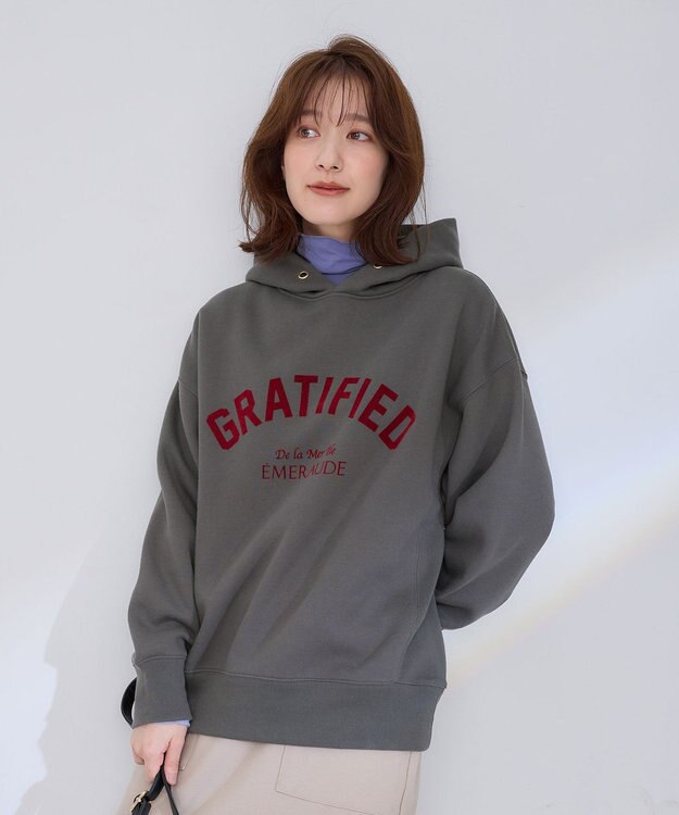 ANY 【洗濯機可能/サスティナブル】ロゴ裏起毛パーカー チャコール