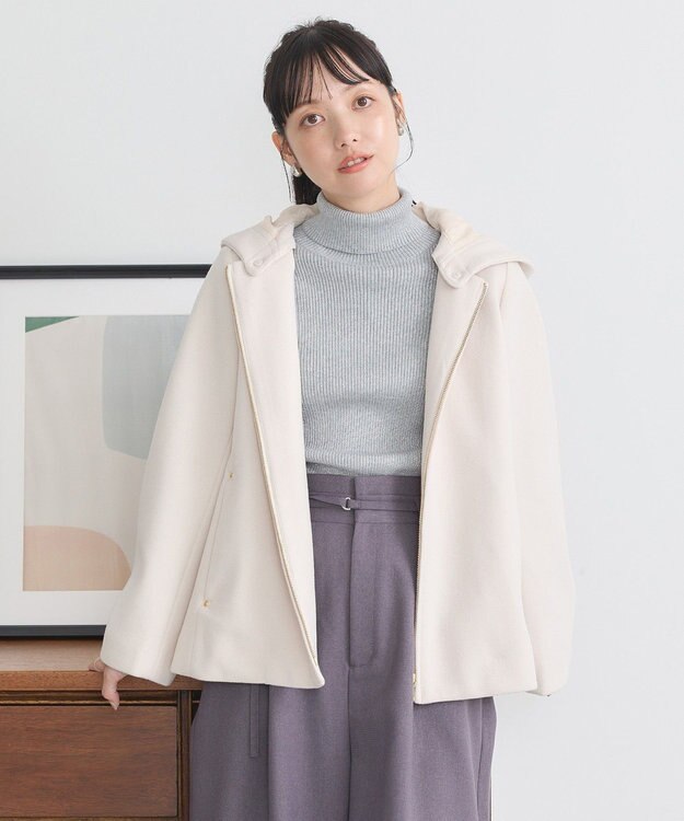 earth music&ecology ２Ｗａｙフードショートコート Ivory