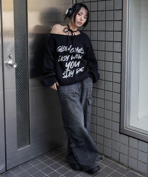 WEGO 2WAYショルダーリボンニット ブラック