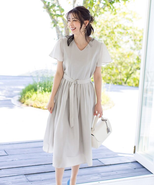 Tiaclasse L 【洗える】大人上品なシアータックワンピース グレージュ