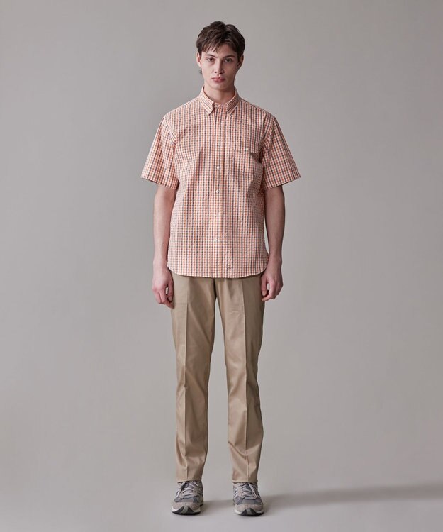 J.PRESS MEN 風が通るシアサッカーの清涼感【吸水速乾 / 高通気性】【クールマックス】サッカーギンガムチェック シャツ / B.D. オレンジ系3