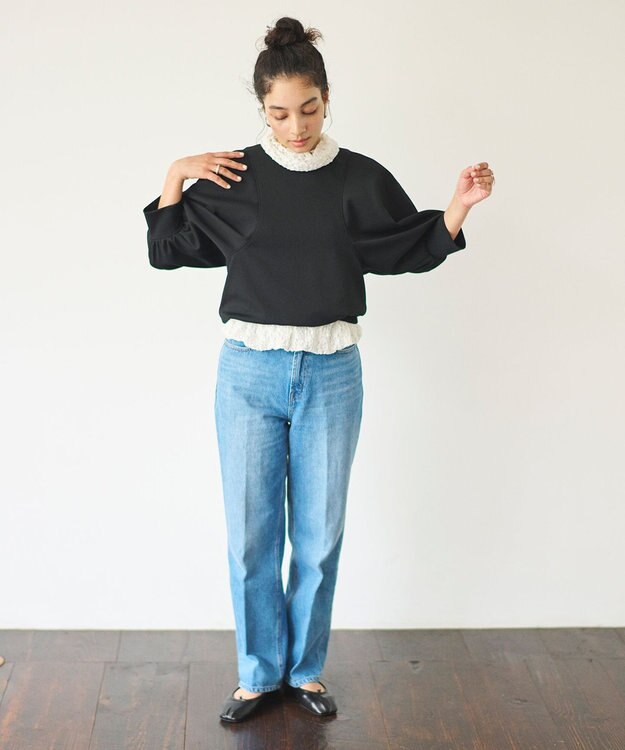 #Newans ラウンドスリーブカットソー ブラック