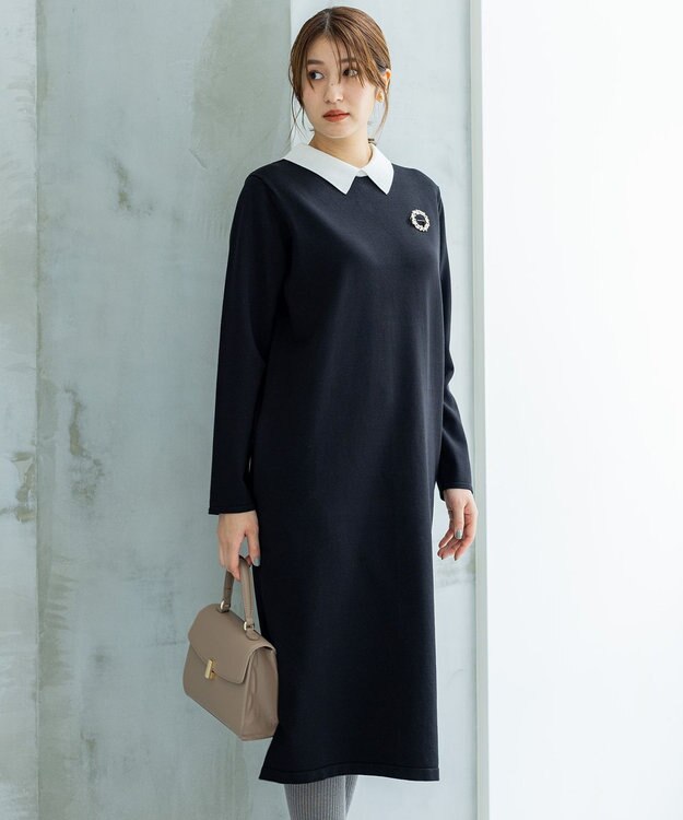 組曲 【新色追加！】Elena襟付き ニットワンピース ブラック系