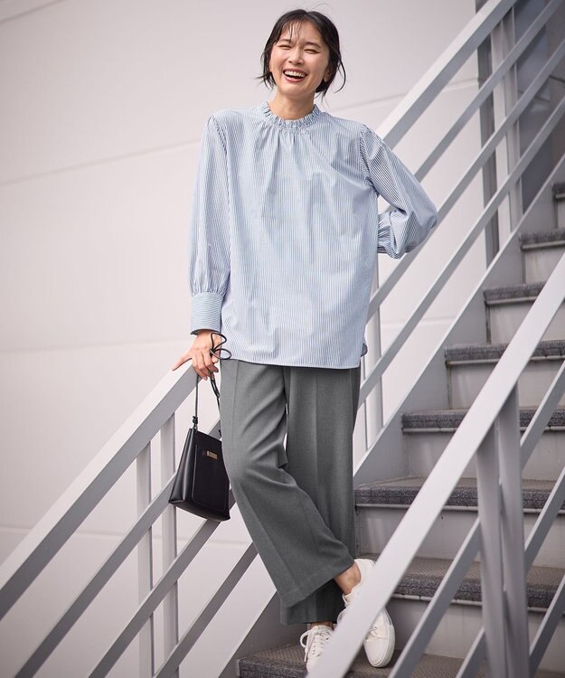 ANY 【手洗い可能/抗菌防臭/UVカット/速乾】フリルモックブラウス ブルーロンスト