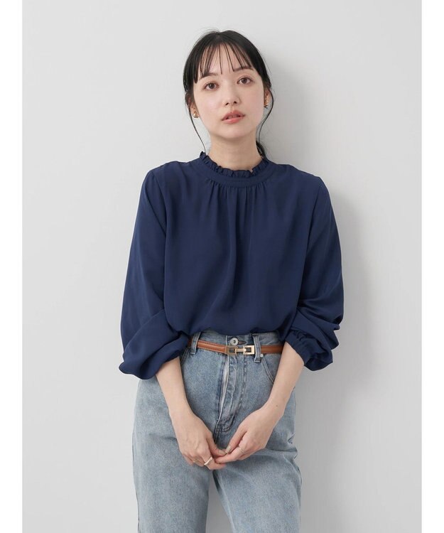 earth music&ecology ２ＷＡＹスタンドフリルブラウス Navy