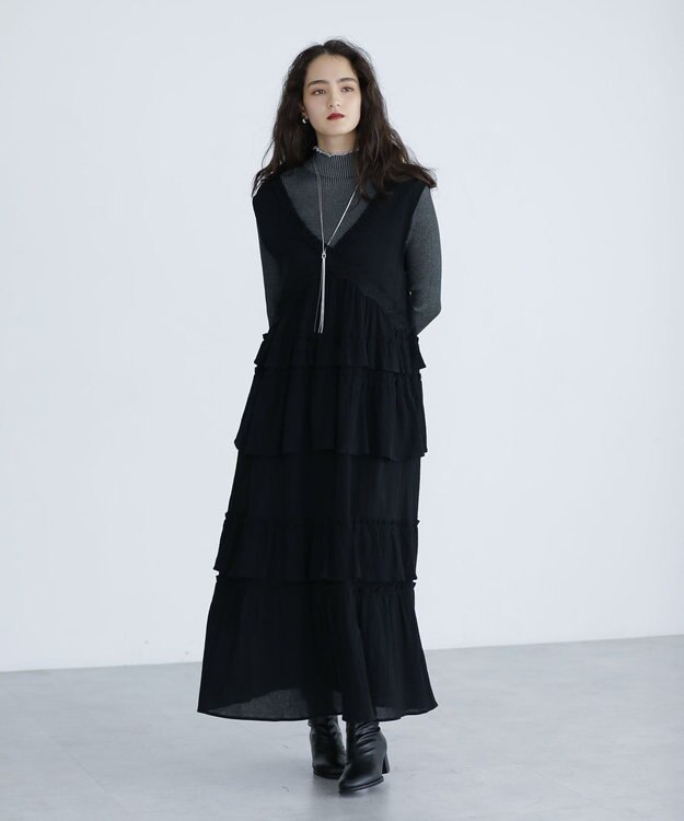 Green Parks ■ＥＳＣＡＲ　レース×コットンティアードワンピース Black