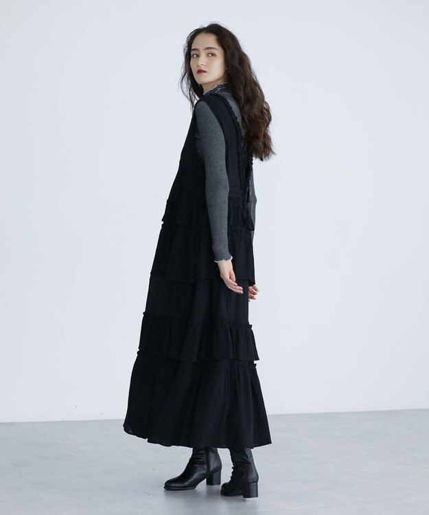 Green Parks ■ＥＳＣＡＲ　レース×コットンティアードワンピース Black