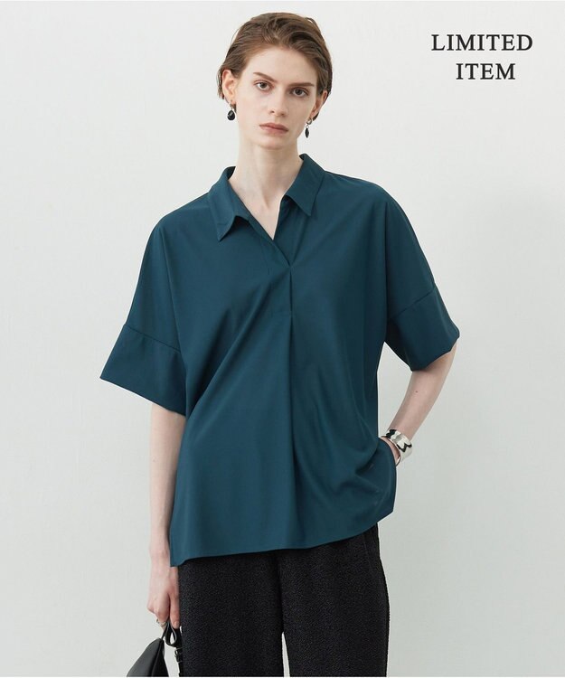 ICB 【WEB限定・洗える】シアートリコット スキッパーカットソー ピーコック系