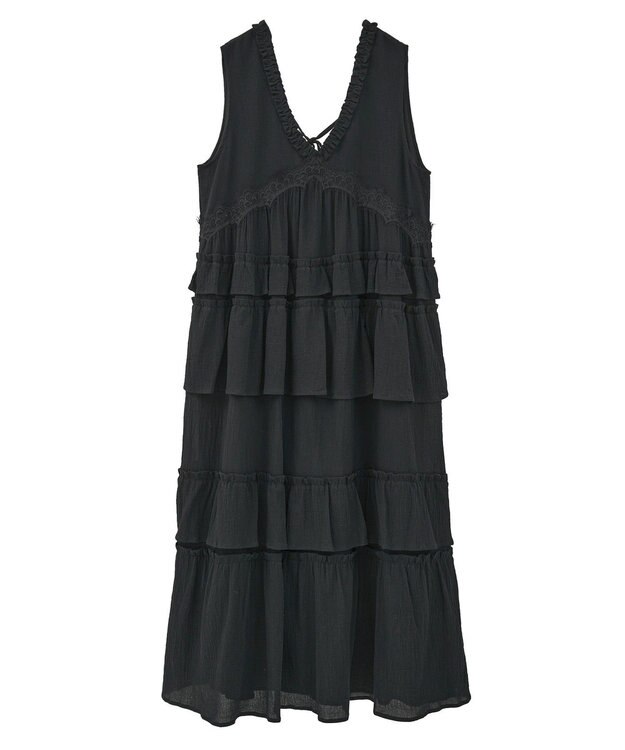 Green Parks ■ＥＳＣＡＲ　レース×コットンティアードワンピース Black