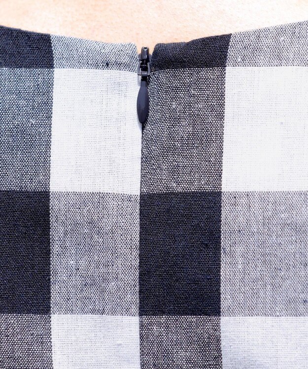 Tiaclasse 【袖が選べる・洗える】大柄ギンガムチェックワンピース ノースリーブ：ブラック