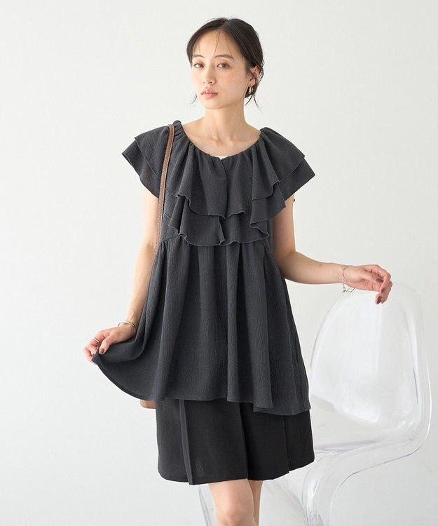 earth music&ecology ラッフルフリルワンピース Charcoal Gray
