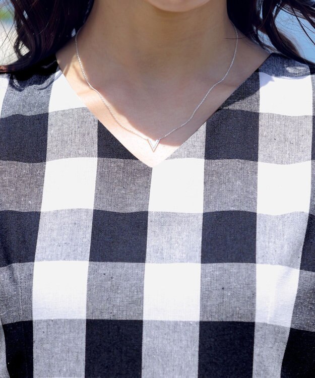 Tiaclasse 【袖が選べる・洗える】大柄ギンガムチェックワンピース ノースリーブ：ブラック