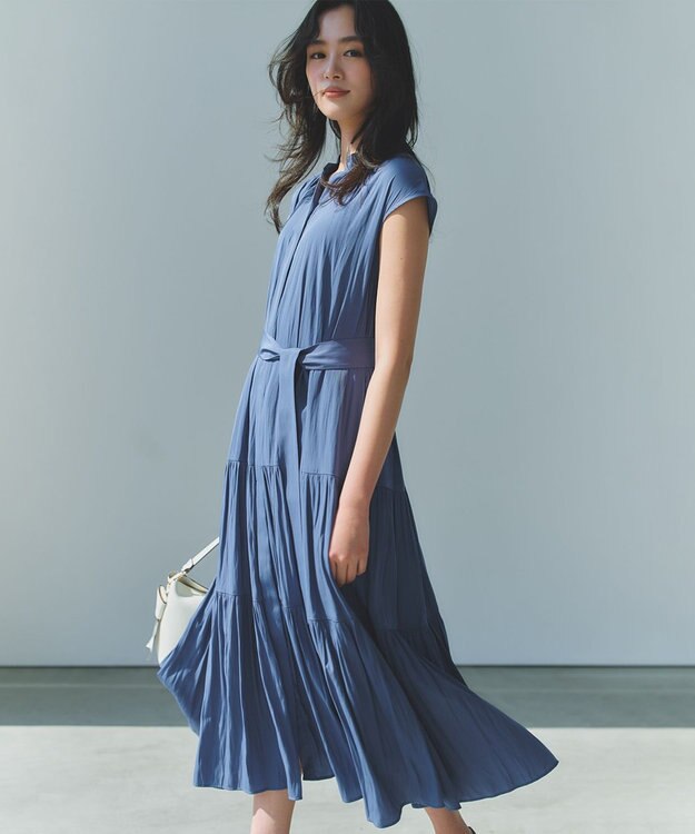 組曲 S 【WEB限定】ギャザーライトデシン ティアードワンピース ダルブルー系