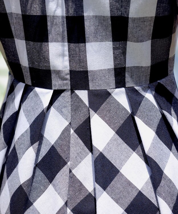 Tiaclasse 【袖が選べる・洗える】大柄ギンガムチェックワンピース ノースリーブ：ブラック