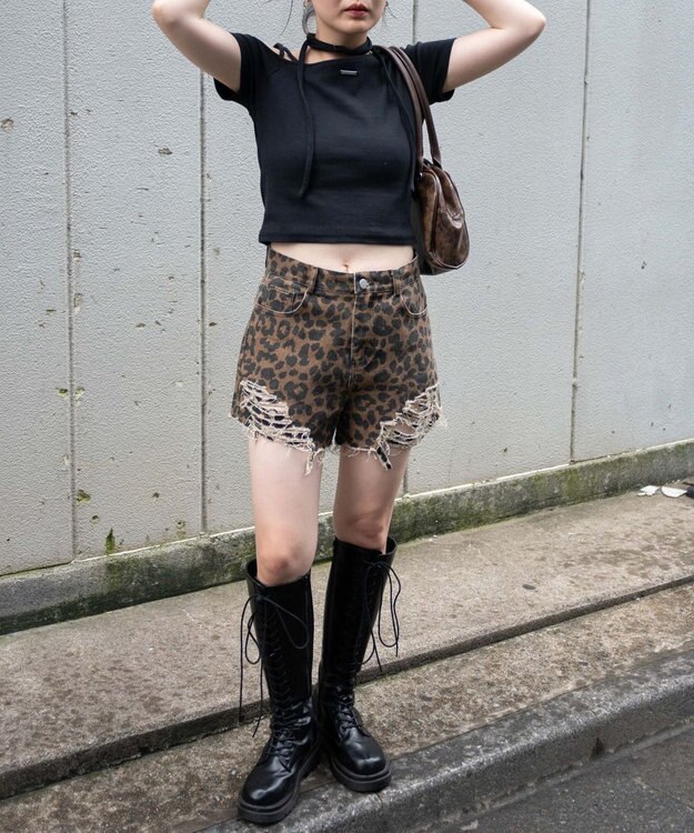 WEGO プレートデザインワンショルトップス ブラック