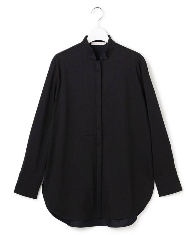 ICB L 【洗える】 ブラウスライクジャージー ロングカットソー ブラック系