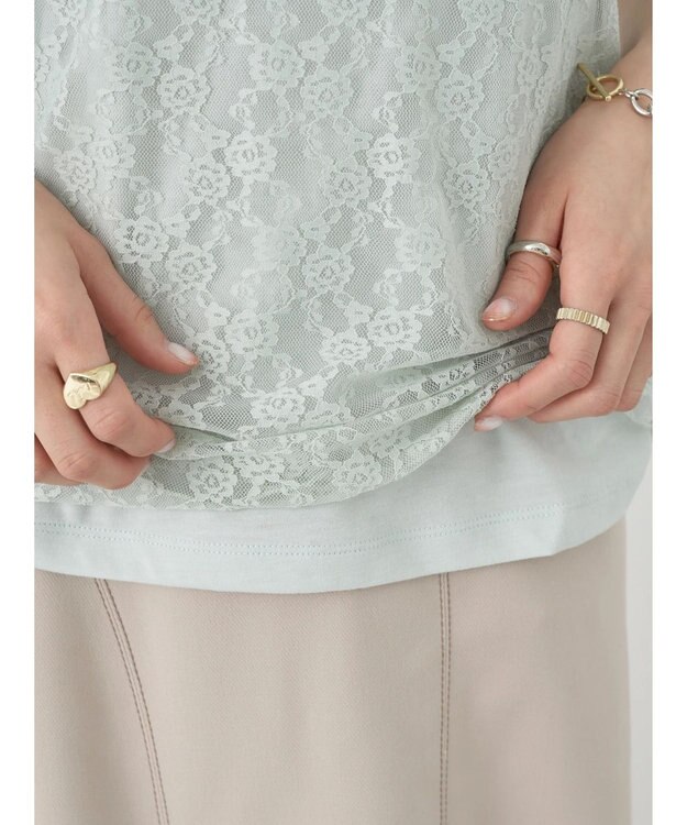 earth music&ecology レースドッキング半袖プルオーバー Mint