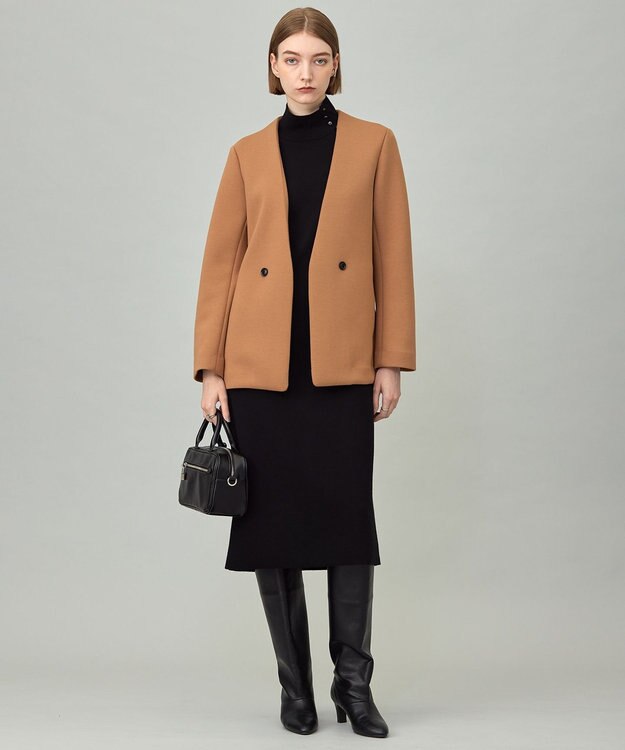 ICB L 【洗える】コンパクトWフェイス ノーカラージャケット キャメル系