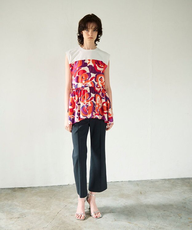 GRACE CONTINENTAL ペイントカラープリントトップ オレンジ