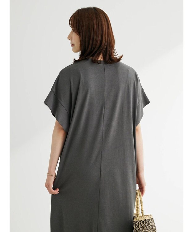 Green Parks 接触冷感　袖切替えカットワンピース Gray