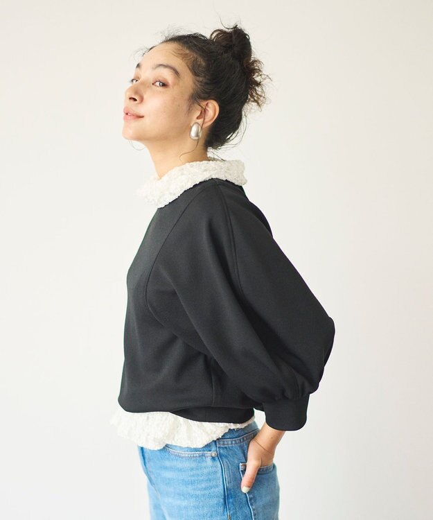 #Newans ラウンドスリーブカットソー ブラック