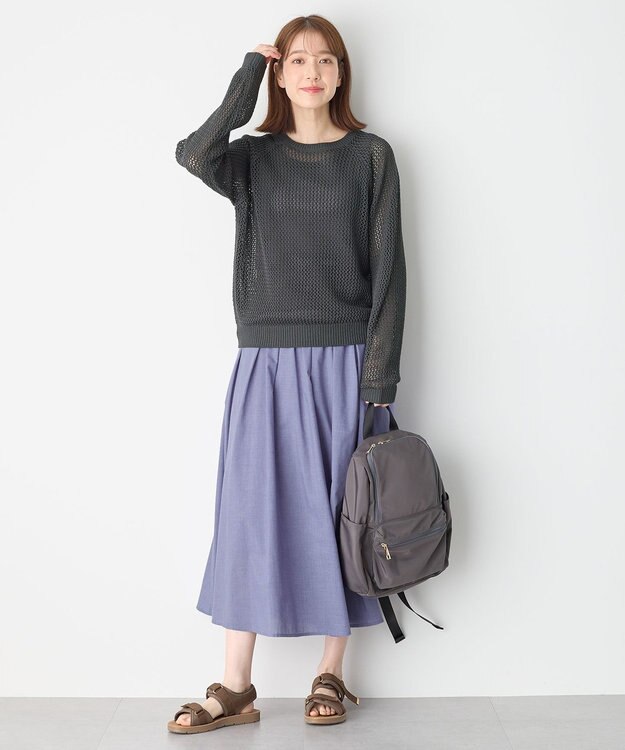 ANY 【ウエストゴム】シャンブレーライクフレアスカート パープル