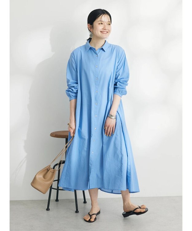 CRAFT STANDARD BOUTIQUE インド綿Ａラインシャツワンピース Sax
