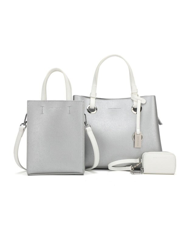 style code 【MERCURYDUO/マーキュリーデュオ】限定3点セット　①キーリング付両アオリハンドバッグ、②縦長ショルダーバッグパスポート入れ、③Wファスナースマートキーケース シルバー