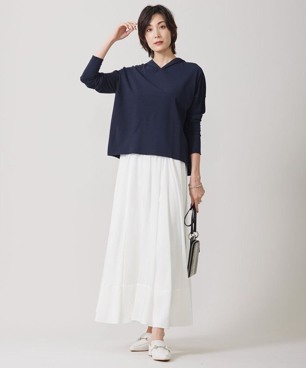 ICB 【洗える】レーヨンシルクローン フレアスカート オフホワイト系