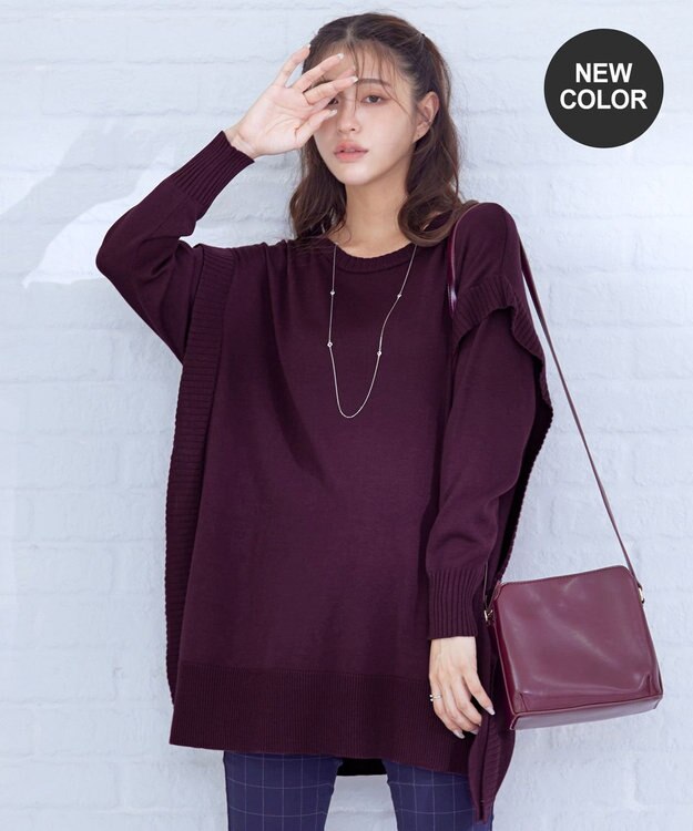 Tiaclasse 【洗える】重ね着風大人ニットチュニック ボルドー