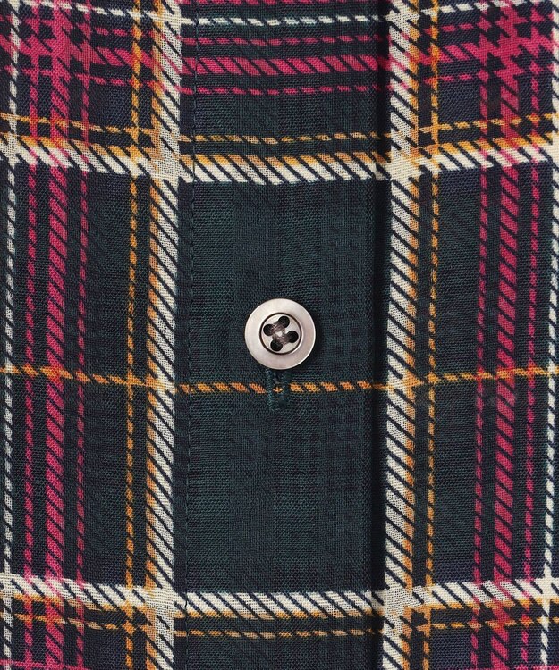 組曲 【洗える】シアーチェック 半袖ブラウス ダークグリーン系5