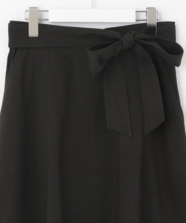 自由区 【洗える・ストレッチ素材】リネンヴィスコースストレッチ フレアスカート ブラック系